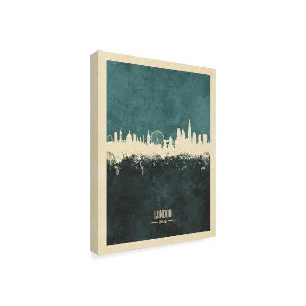 Michael Tompsett 'London England Skyline Poster Teal' Canvas Art,18x24